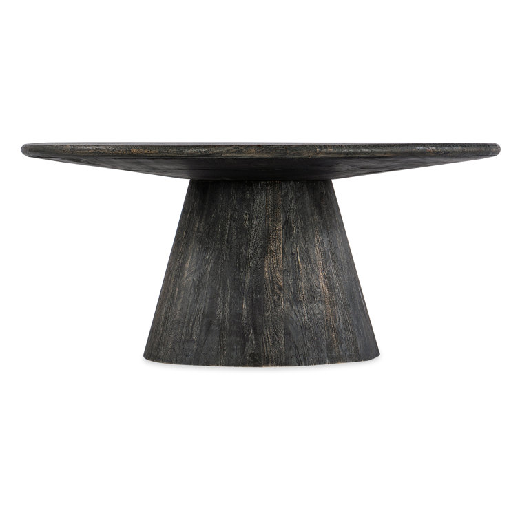Round Black Mango Wood Coffee Table with Storage
