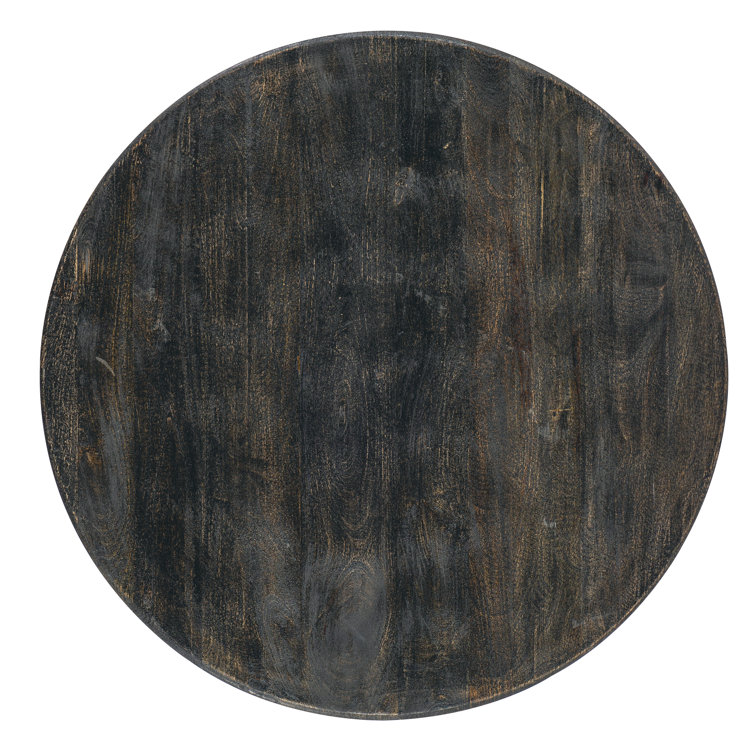 Round Black Mango Wood Coffee Table with Storage