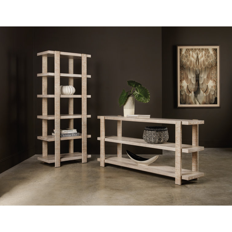 Beige and White Oak Veneer Rectangular Console Table with Storage