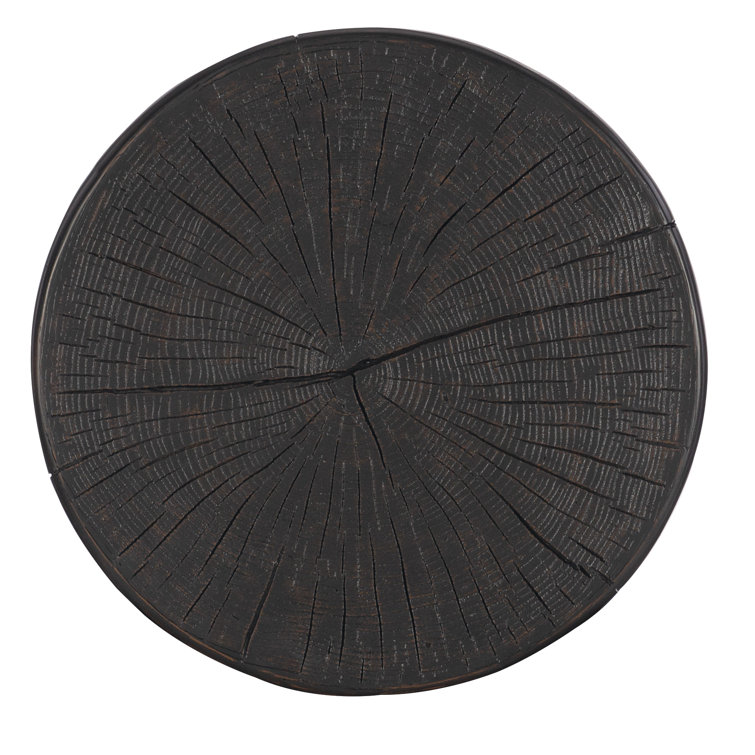 Black Carved Wood and Stone Round End Table