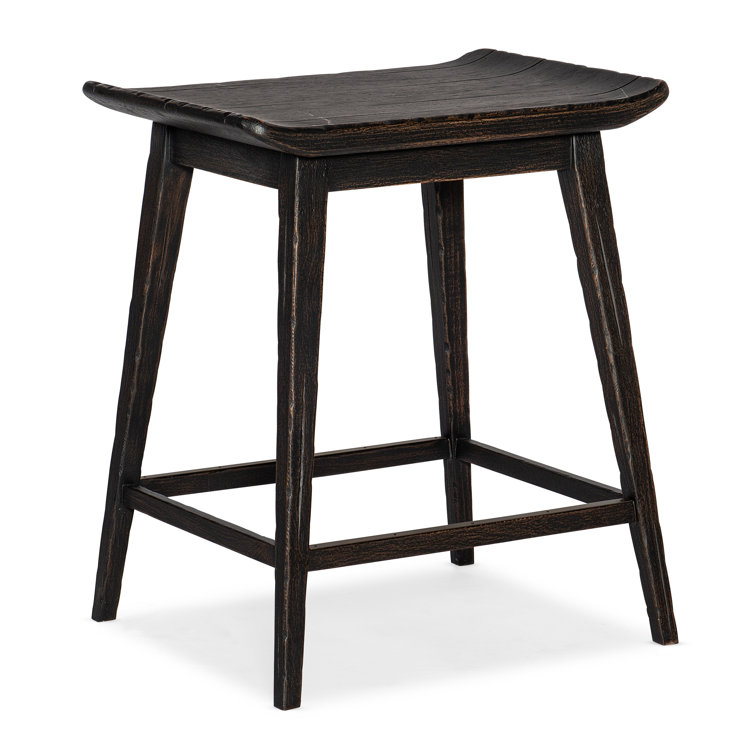 Adjustable Black Leather & Wood 24.75'' Transitional Counter Stool