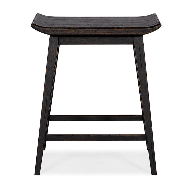 Adjustable Black Leather & Wood 24.75'' Transitional Counter Stool