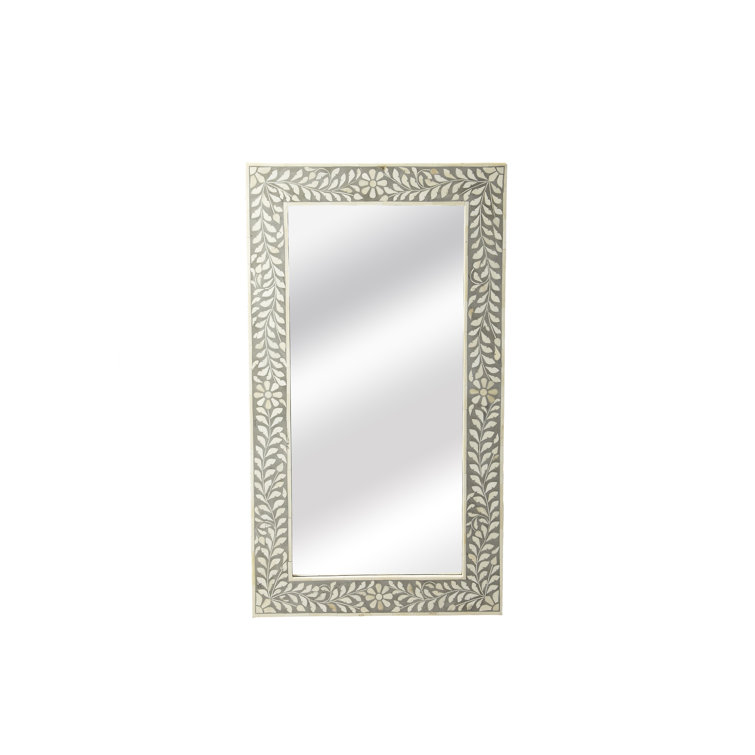 Elegant Gray Bone Inlay Rectangular Vanity Wall Mirror