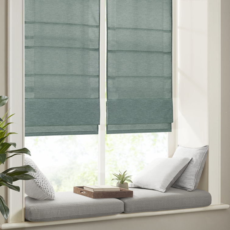 Green Faux Silk Cordless Blackout Roman Shade, 31" x 64"