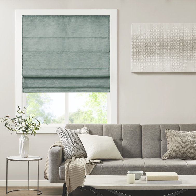 Green Faux Silk Cordless Blackout Roman Shade, 31" x 64"