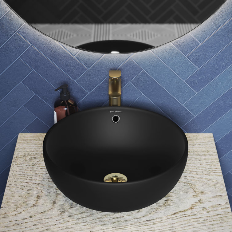 Matte Black Ceramic Round Above-Counter Vessel Sink