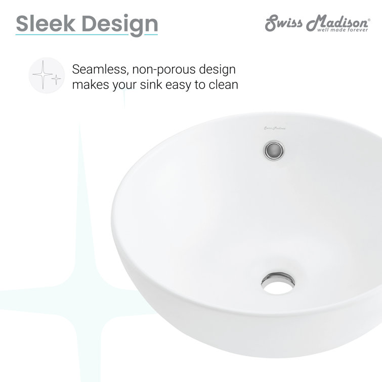 Matte White Ceramic Round Above-Counter Vessel Sink