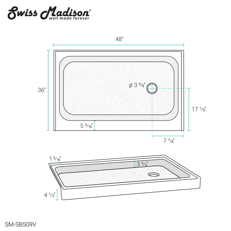Voltaire Biscuit 48" x 36" Single-Threshold Shower Base