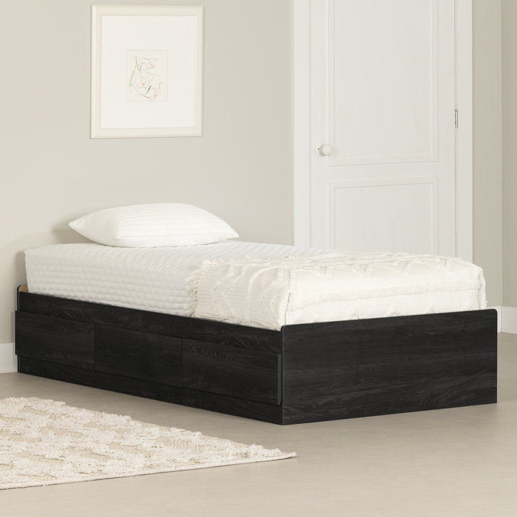 Twin Gray Oak Platform Bed with 3 Storage Drawers