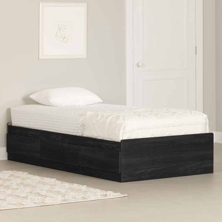 Twin Gray Oak Platform Bed with 3 Storage Drawers