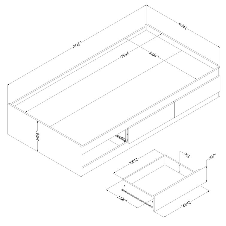 Winter Oak Twin Mate's Bed with 3 Drawers