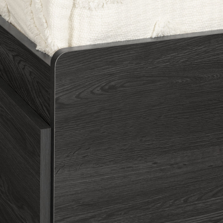 Gray Oak Twin Platform Bed with Storage and Bookcase Headboard