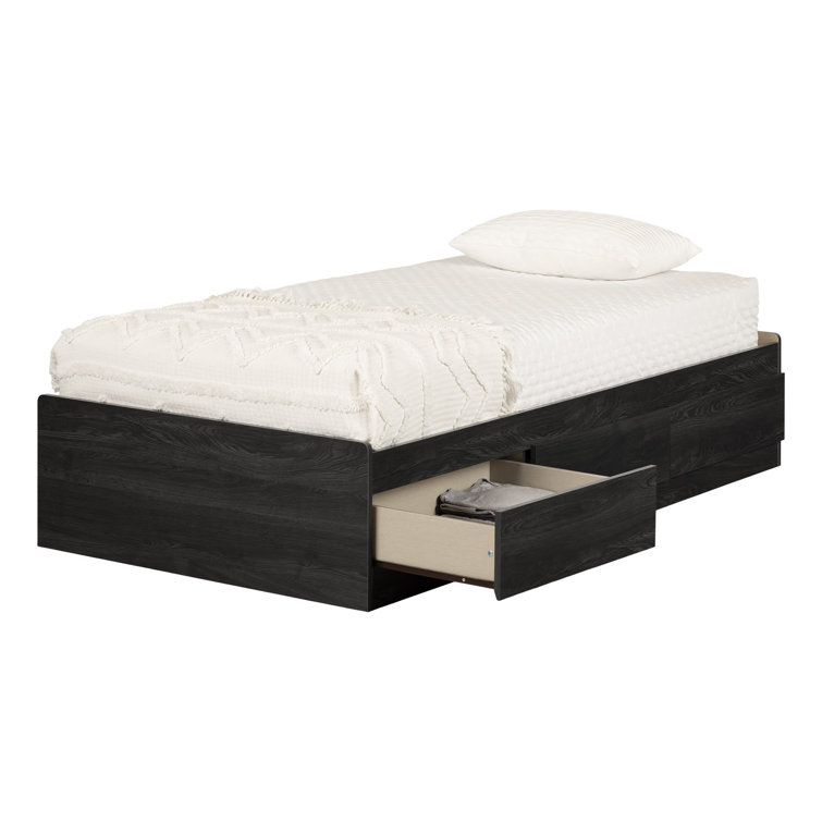 Twin Gray Oak Platform Bed with 3 Storage Drawers