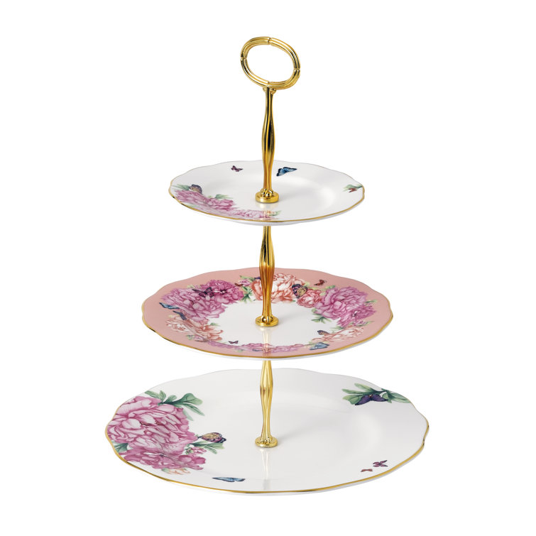 Elegant Coral and White Ceramic Three-Tier Cake Stand