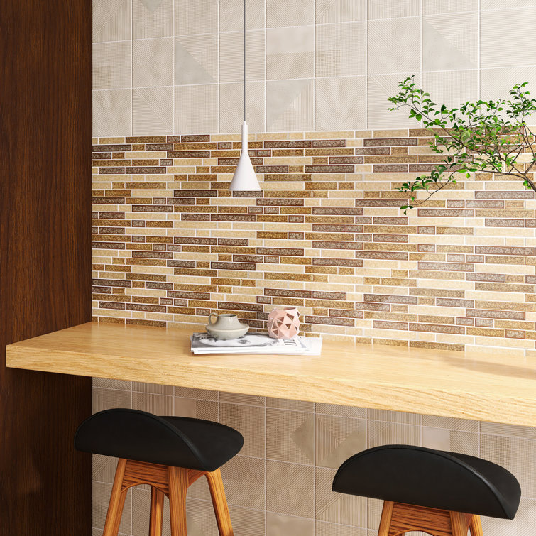 Brown and Beige Glass Linear Mosaic Wall Tile Sheet