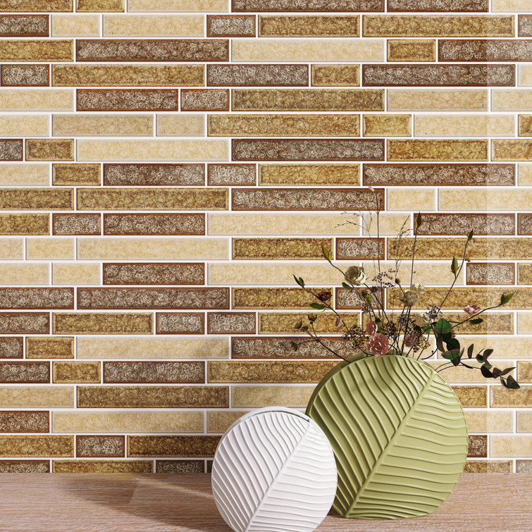 Brown and Beige Glass Linear Mosaic Wall Tile Sheet