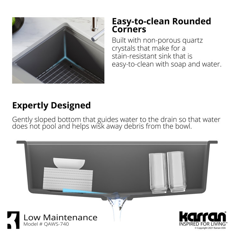 Concrete Quartz 34'' Single Bowl Farmhouse Workstation Sink
