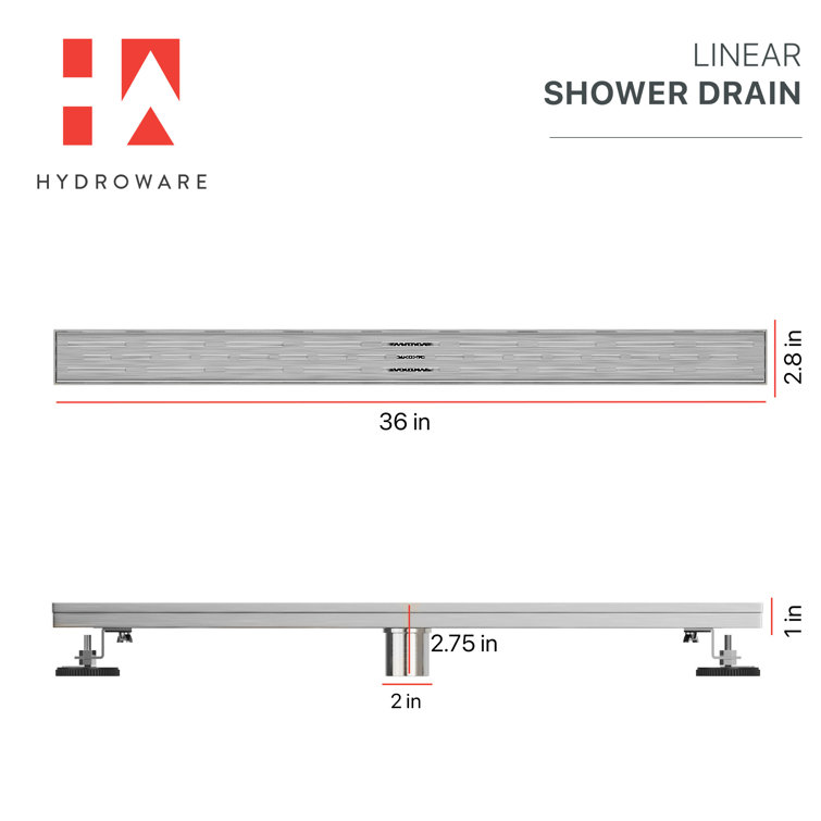 36" Stainless Steel Linear Shower Drain with Hair Strainer
