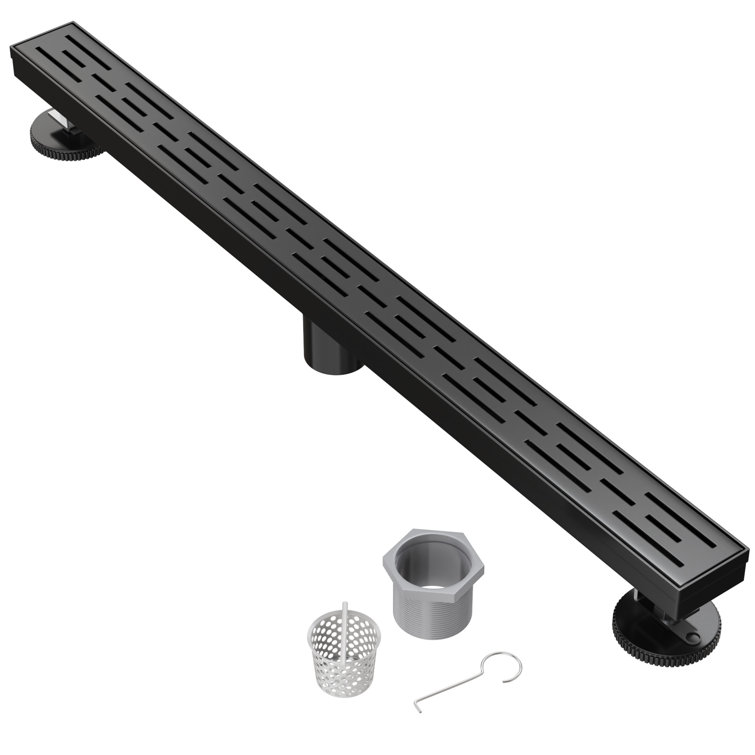 36" Matte Black Stainless Steel Linear Shower Drain with Strainer