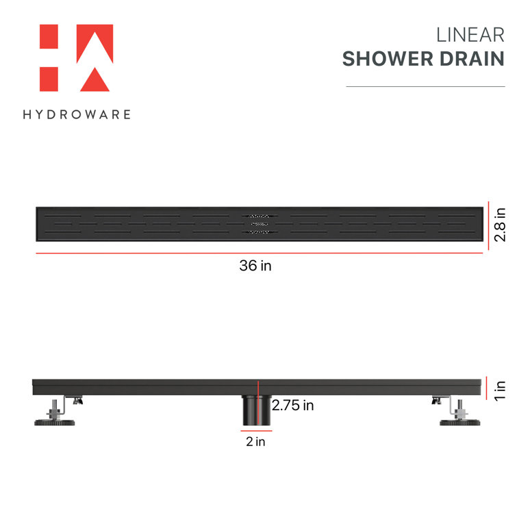36" Matte Black Stainless Steel Linear Shower Drain with Strainer
