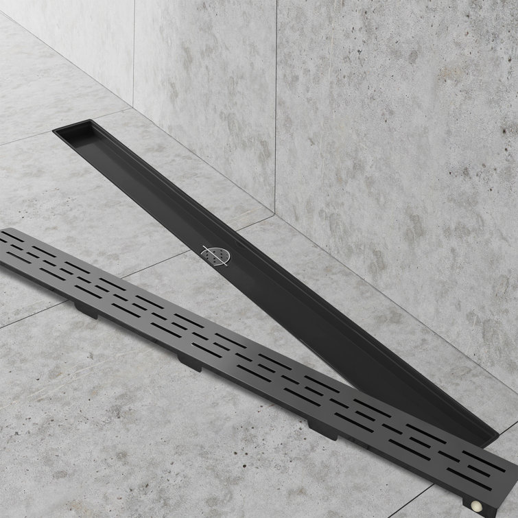 36" Matte Black Stainless Steel Linear Shower Drain with Strainer