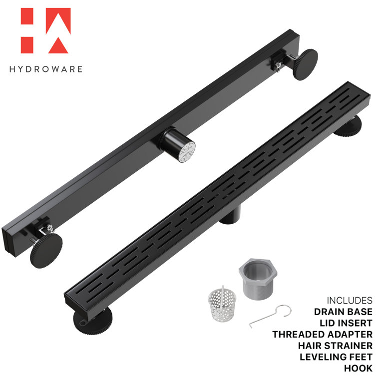 36" Matte Black Stainless Steel Linear Shower Drain with Strainer