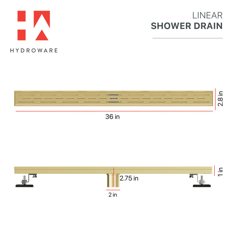 36-Inch Gold Stainless Steel Linear Shower Drain with Hair Strainer