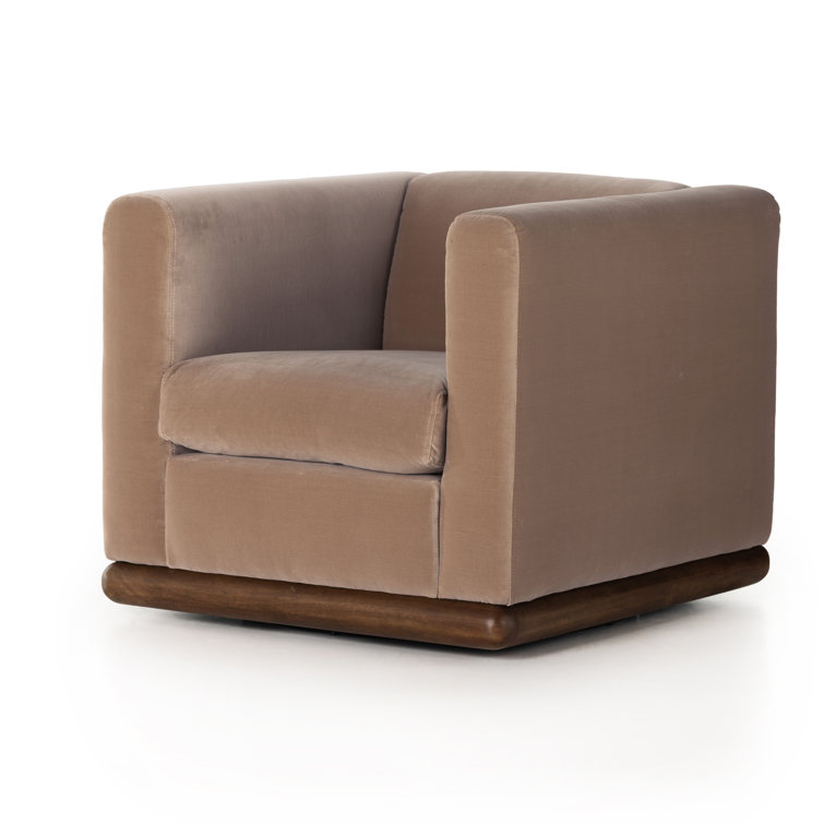 Contemporary Brown Swivel Barrel Chair in Velvety Taupe