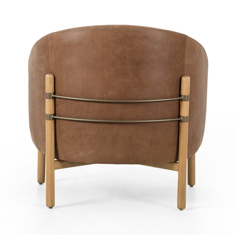 Palermo Cognac Leather Barrel Accent Chair with Toasted Oak Base