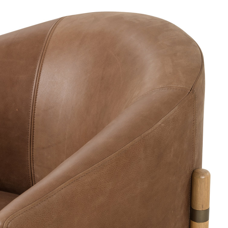 Palermo Cognac Leather Barrel Accent Chair with Toasted Oak Base