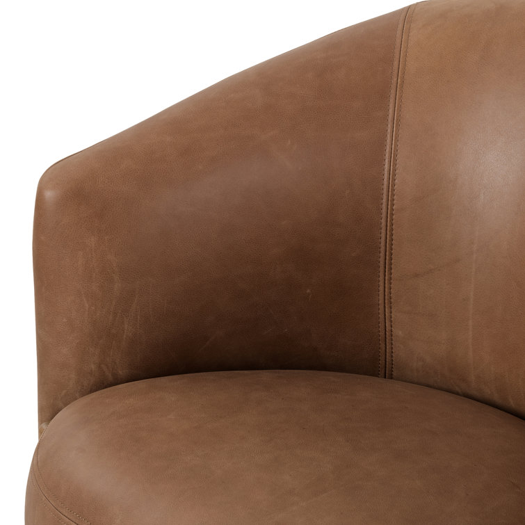 Palermo Cognac Leather Barrel Accent Chair with Toasted Oak Base