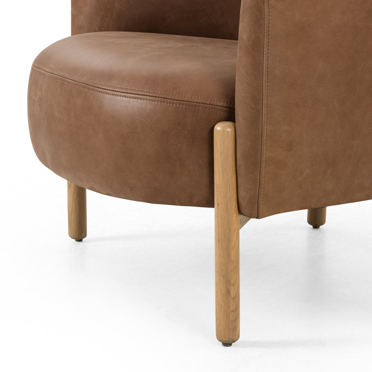 Palermo Cognac Leather Barrel Accent Chair with Toasted Oak Base