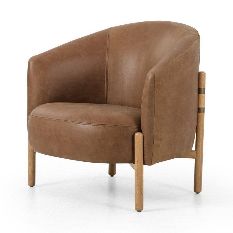 Palermo Cognac Leather Barrel Accent Chair with Toasted Oak Base