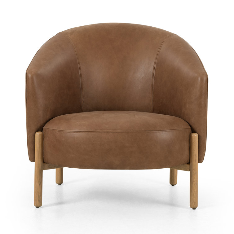 Palermo Cognac Leather Barrel Accent Chair with Toasted Oak Base