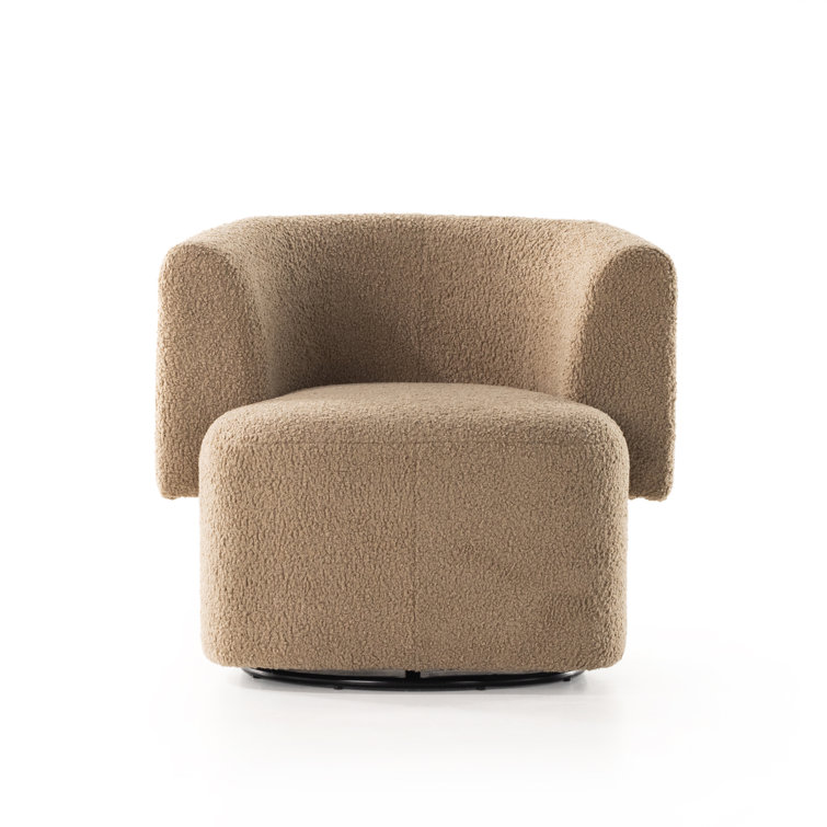 Camel Sheepskin Metal Swivel Barrel Chair, 36" Contemporary Comfort
