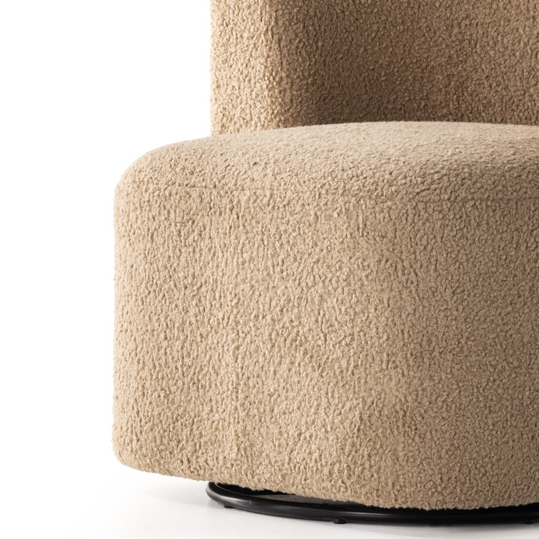 Camel Sheepskin Metal Swivel Barrel Chair, 36" Contemporary Comfort