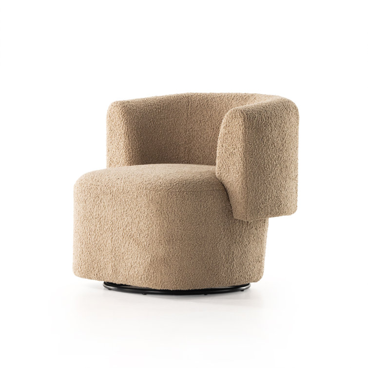 Camel Sheepskin Metal Swivel Barrel Chair, 36" Contemporary Comfort