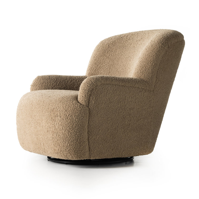 Sheepskin Camel 35.5" Contemporary Swivel Accent Chair