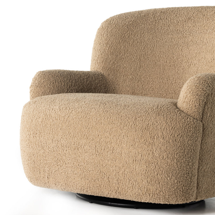 Sheepskin Camel 35.5" Contemporary Swivel Accent Chair