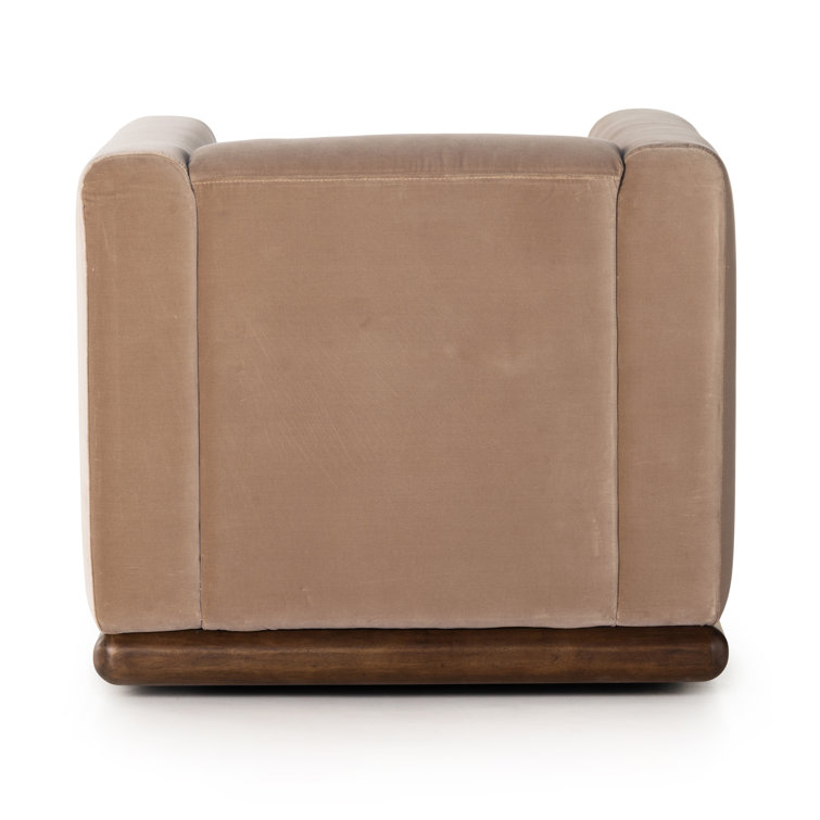 Contemporary Brown Swivel Barrel Chair in Velvety Taupe
