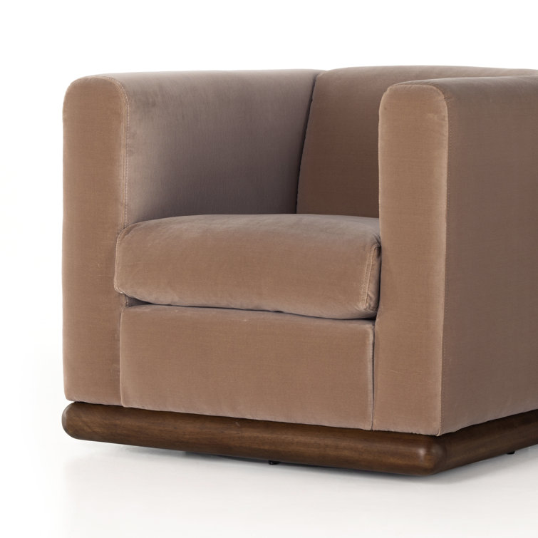 Contemporary Brown Swivel Barrel Chair in Velvety Taupe