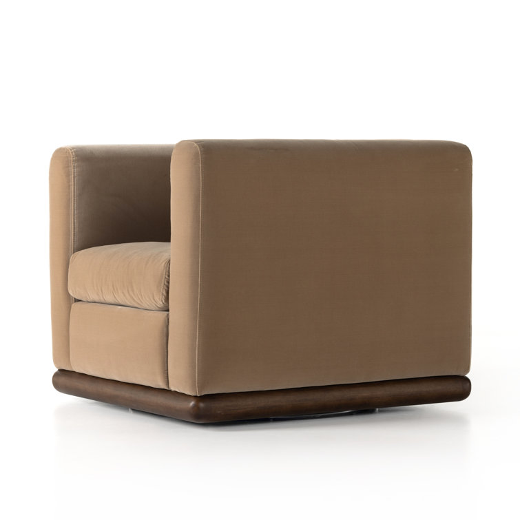 Contemporary Brown Swivel Barrel Chair in Velvety Taupe