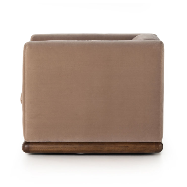 Contemporary Brown Swivel Barrel Chair in Velvety Taupe