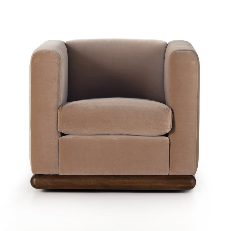 Contemporary Brown Swivel Barrel Chair in Velvety Taupe
