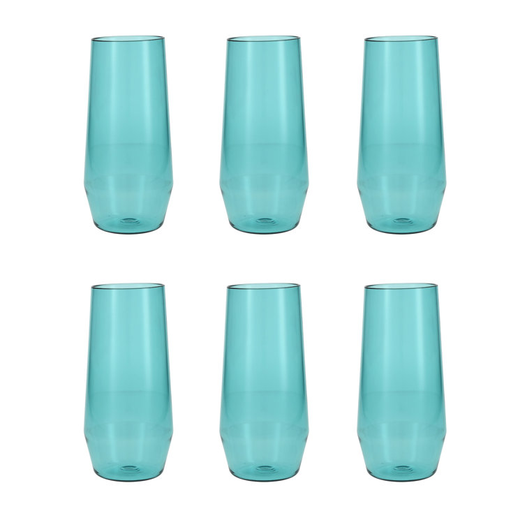 Aqua Sky Blue Green Shatter Resistant Copolyester Stemless Wine Glass Set, 18 oz.