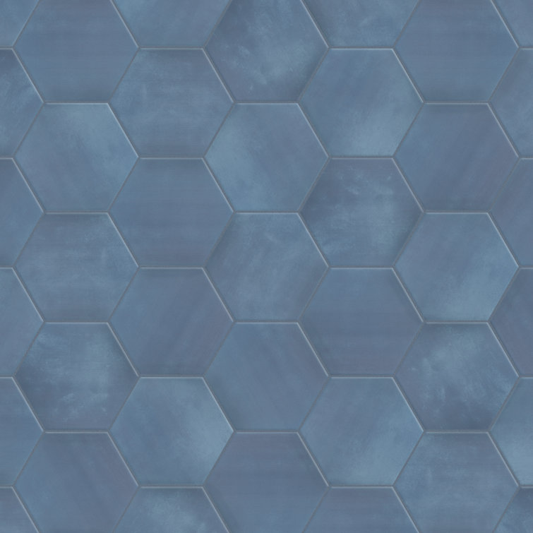 Horizon Hex Contemporary 9" x 7.75" Matte Blue Ceramic Tile