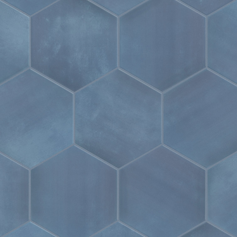 Horizon Hex Contemporary 9" x 7.75" Matte Blue Ceramic Tile