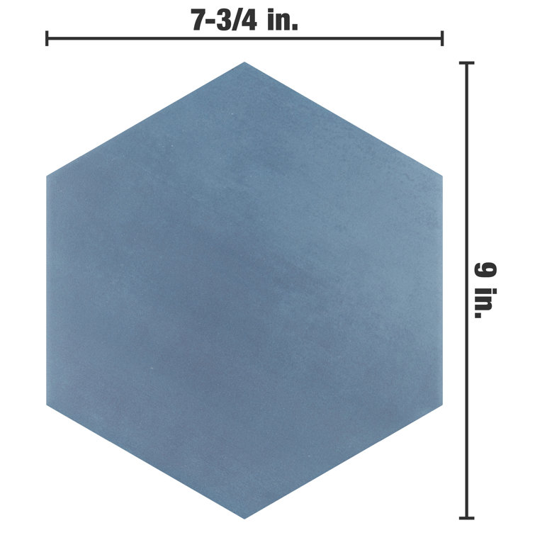 Horizon Hex Contemporary 9" x 7.75" Matte Blue Ceramic Tile