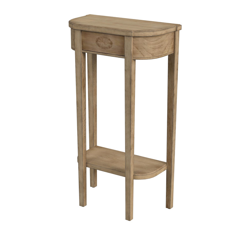 Antique Beige Demilune Wood Console Table with Storage