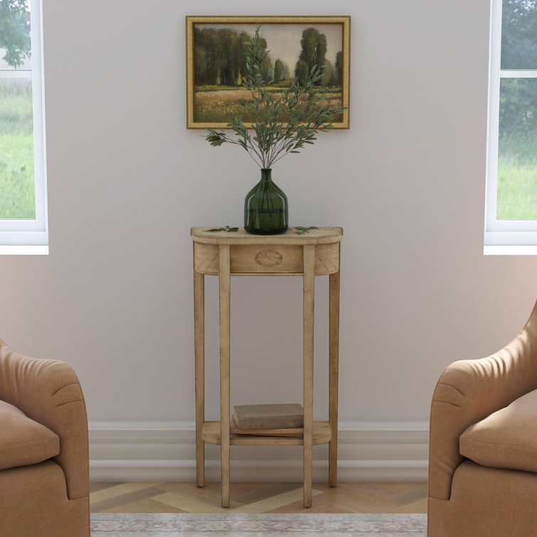 Antique Beige Demilune Wood Console Table with Storage